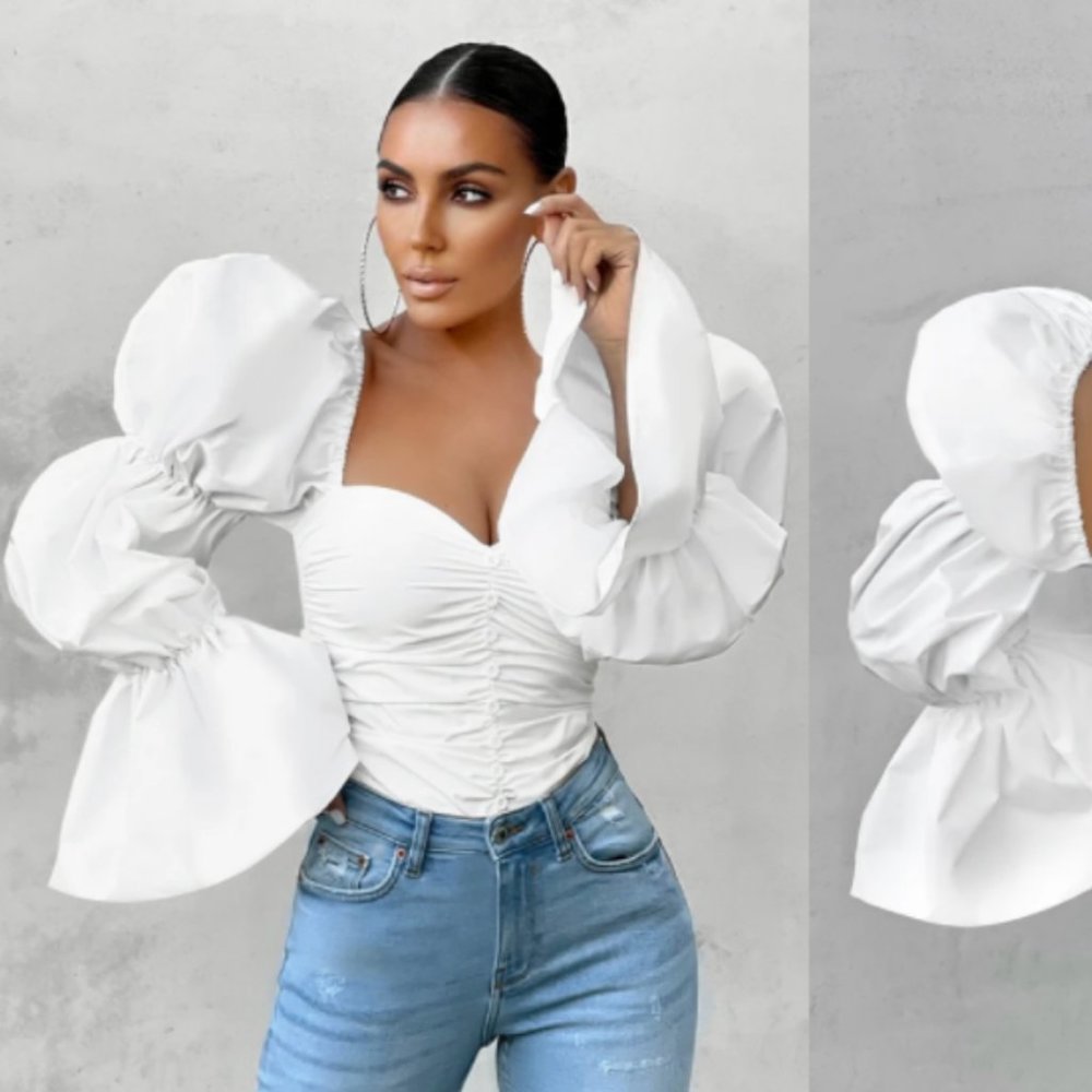 **SOLD** CLUB L LONDON WHITE PUFF TOP BODYSUIT